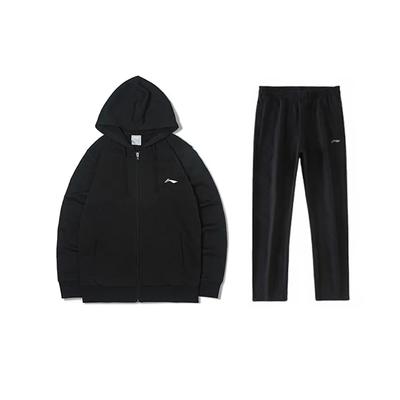 Embroidered Logo Simple Loose Comfortable Hooded Cardigan Sweatshirt Casual Sports Suit Unisex Sweatshirt Black YWDV363-1+AKLU881-1