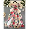 French Style Retro Print Tea Dress Women's Summer Gentle Waist Slim Looking Temperamental Fairy Ruffles Chiffon Dress