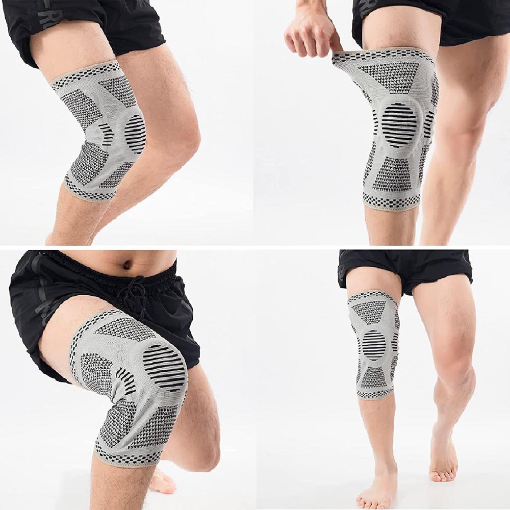 2pcs Knee Compression Sleeve-Professional Knee Brace Support Elastic Non-slip Knee Wraps Patella Stabilizer Silicone Gel Spring