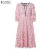 ZANZEA Womens Summer Loose Casual 3/4 Sleeve Print Dress