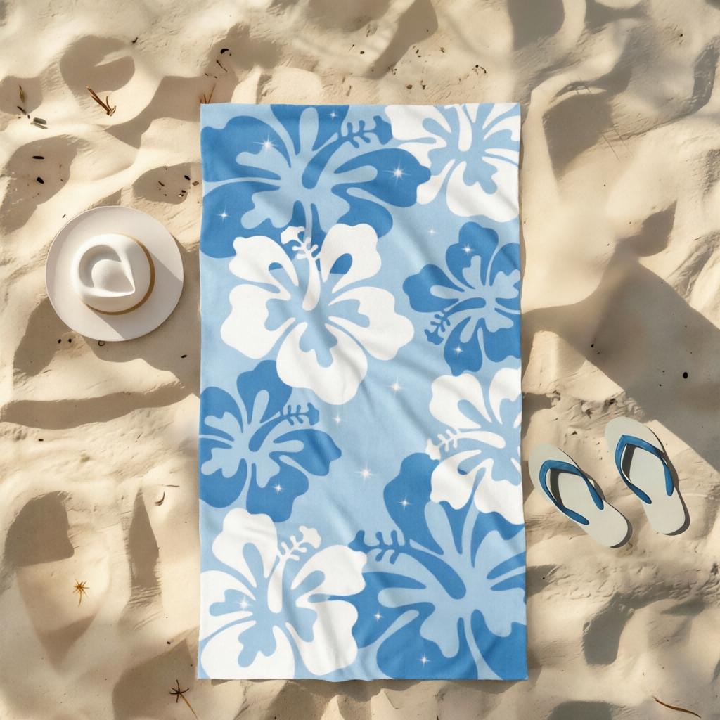 1Pc Blue Floral Beach Towel, Soft Absorbent Anti-Sand Sunscreen, Lightweight Portable For Swimming, Yoga, Fitness