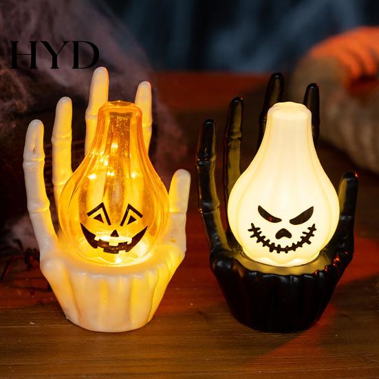 Warm LED Spooky Lamp Skeleton Hand Ghost Face Pumpkin/Scary Eyeball Night Light, Halloween Party Table Centerpiece for Home Decoration And