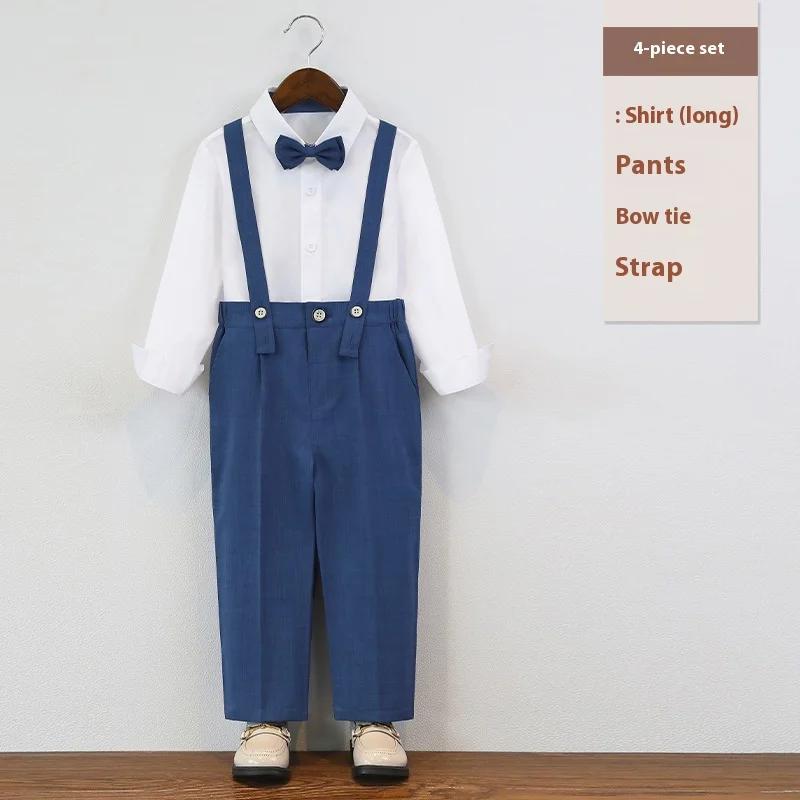 Dětský narozeninový smokingový oblek Letní britský styl Chlapecký svatební oblek Set Bílý Elegantní Dětské sborové vystoupení Formální oblečení 6 8 L