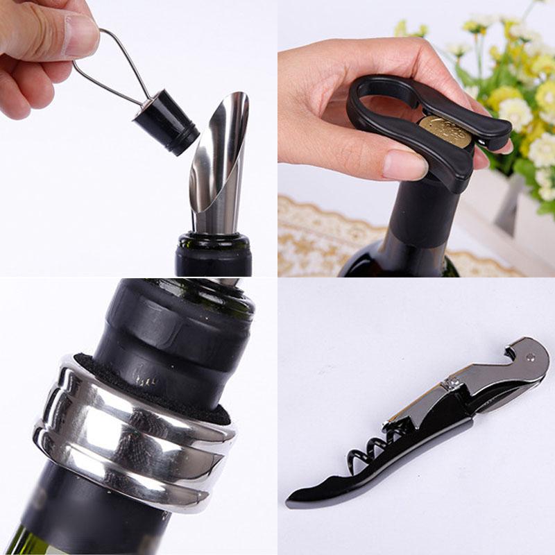 5 In 1 Red Wine Bottle Opener Corkscrew Tool Set Bottle Shaped Holder