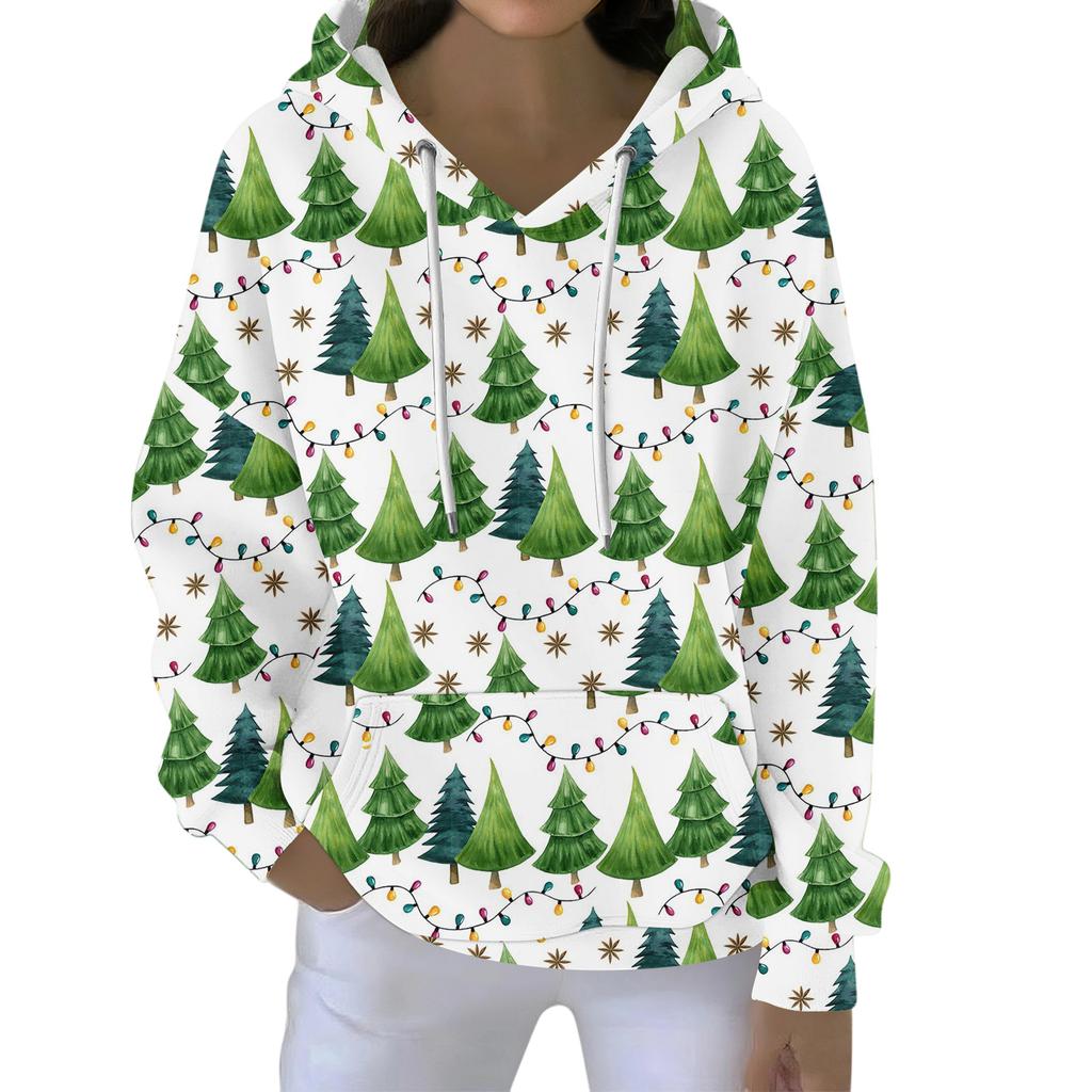 Christmas Hoodies For Women Funny Cute Printed Holiday Sweatshirt Winter Oversized Pullover Tops