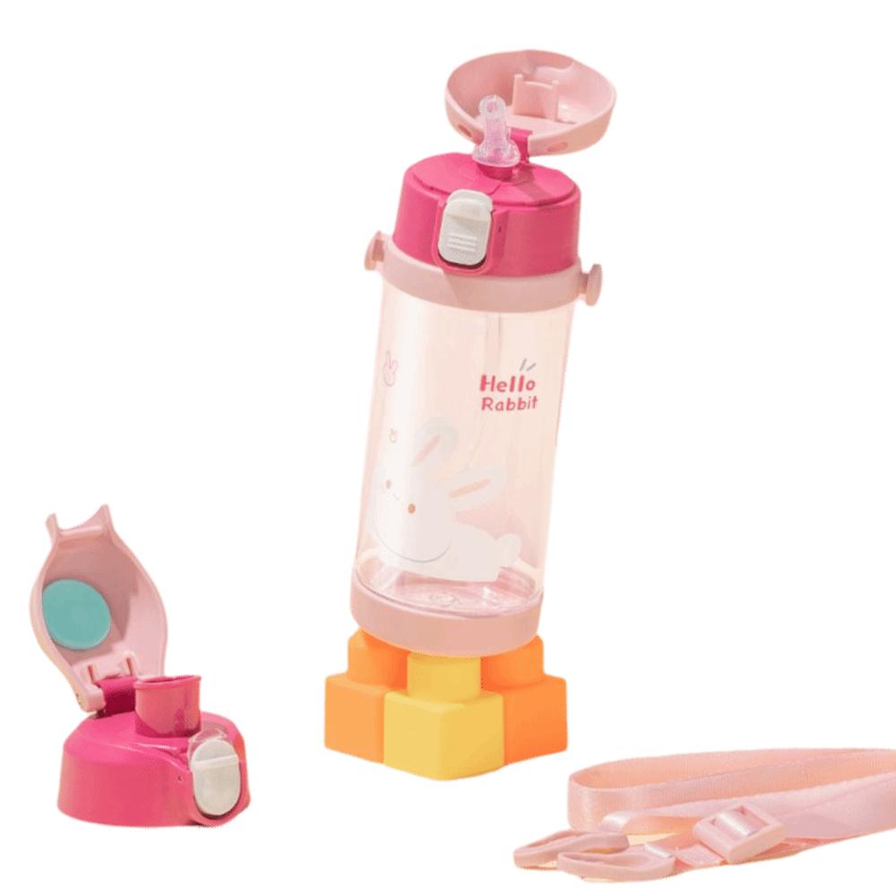 

Милый мультяшный стаканчик с трубочкой, портативный, с двумя крышками для стакана, стакан для воды, регулируемые ремешки, бутылка для воды большой вместимости, лето розовый