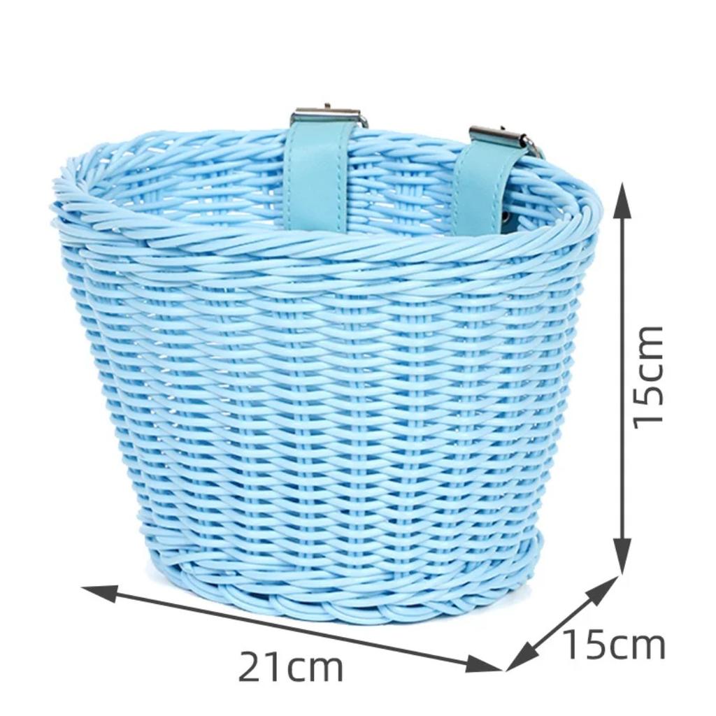 Kids Bike Basket Woven Imitation Rattan Bicycle Handlebar Basket Front Storage Basket for Kids Bike Scooter Toys Snacks Drinks