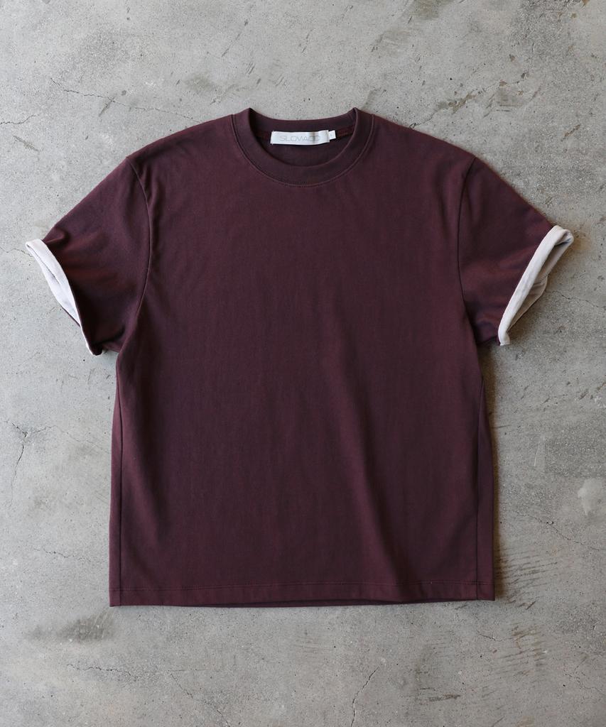 SLOWACID Sa Refined Flip-Cuff Semi-Crop Tee [Dark Plum]