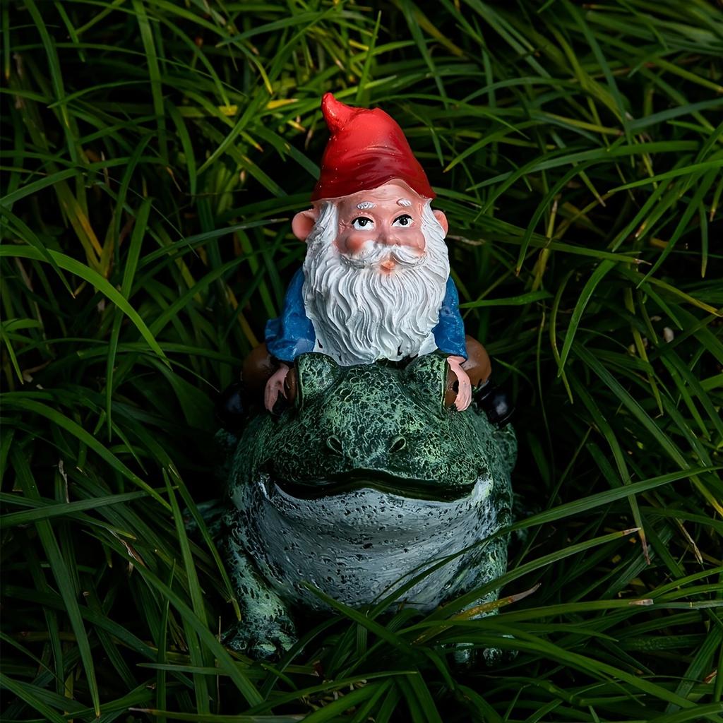 Dwarf Riding Frog Resin Ornament Garden Cute Ornament Garden Decoration Ornament Home Decoration