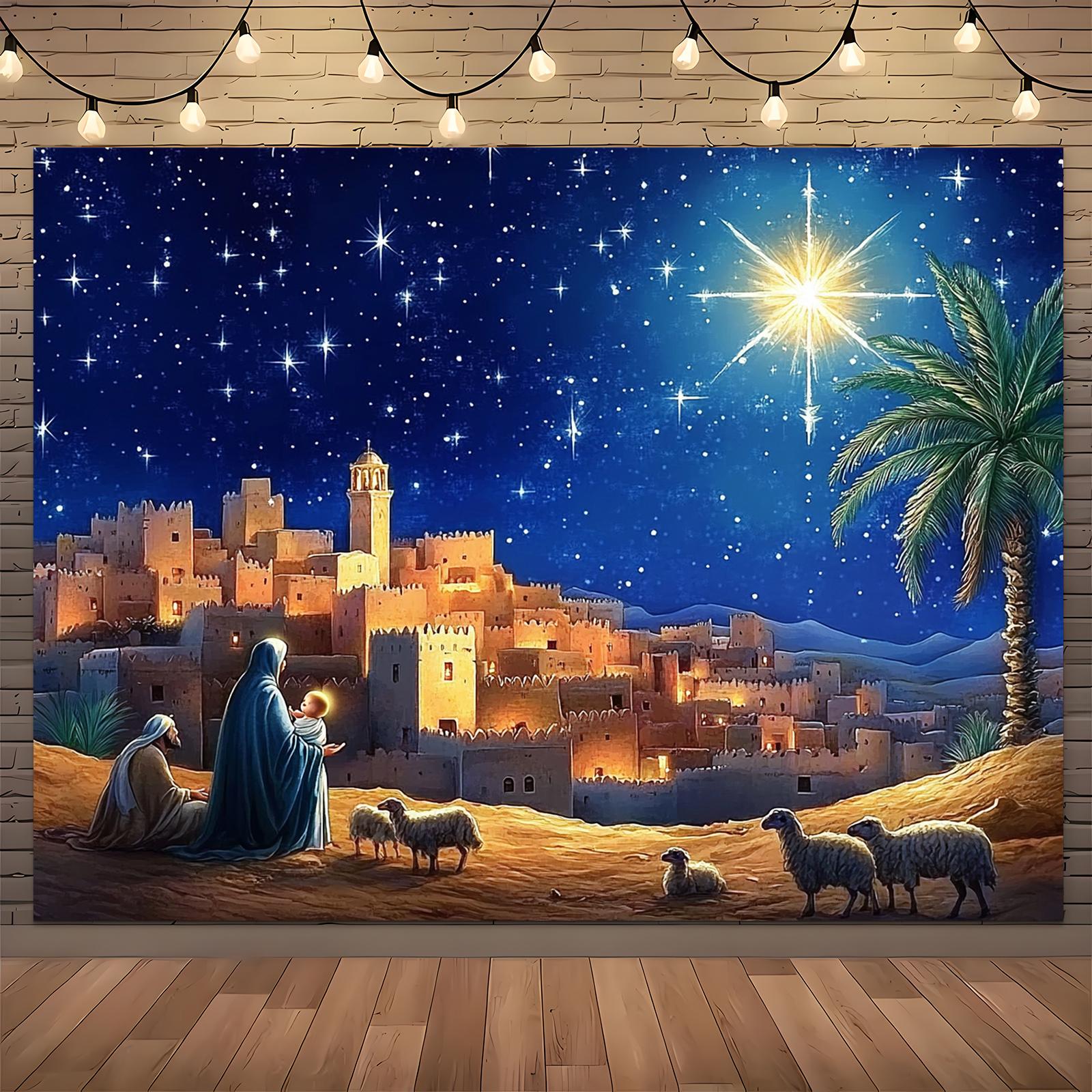 1pc Christmas Eve star Christmas Eve religious theme background cloth, party banner, holiday decoration Christmas Eve 100x150cm