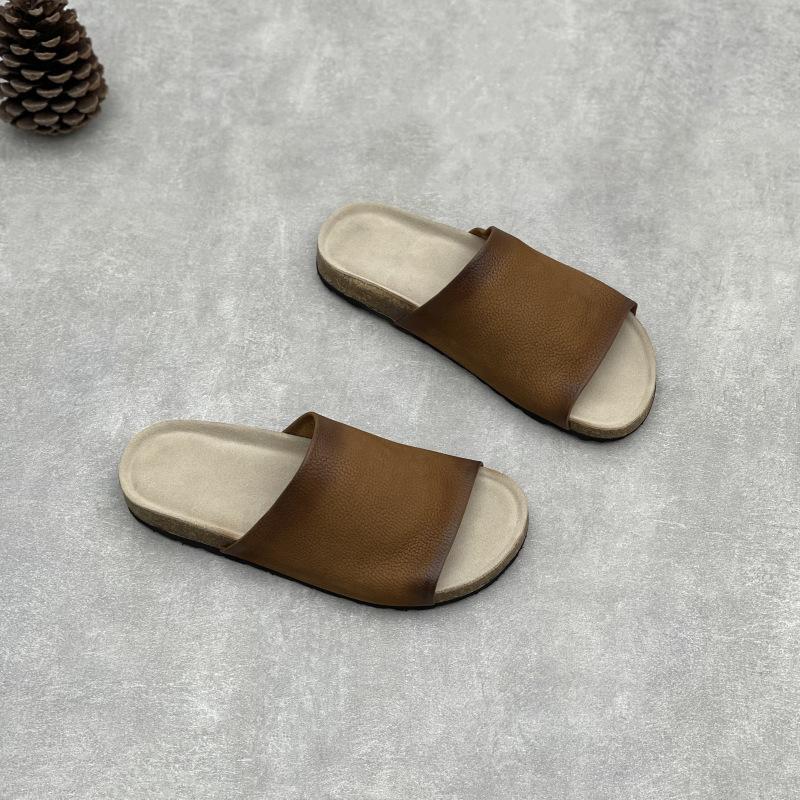 Fashion GKTINOO Retro Handmade Genuine Leather Peep Toe Slippers Summer 2025 New Lightweight Cowhide Women's Slip-on Shoes