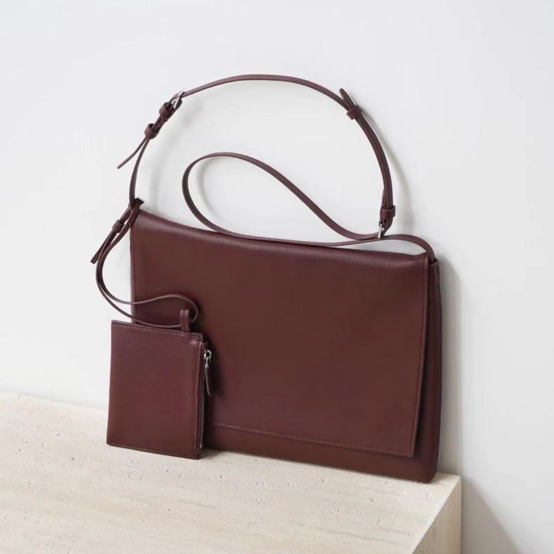 Inside and Outside Full Leather Minimalist Sheepskin Flip Mail Carrier Bag Underarm Envelope Bag Women's Shoulder Crossbody Handbag