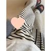 Spring-Summer Women's Black & White Striped Loose Wide-Leg Wool Pants with High Waist and Fleece Lining