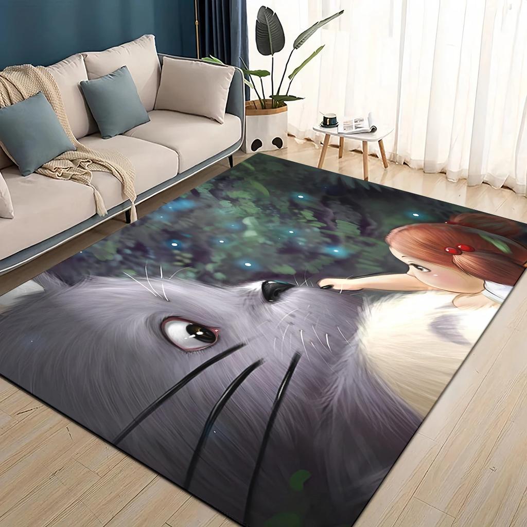 3D T-Totoros Cartoon Area Rug,Carpet Rug for Living Room Children's Bedroom Sofa Doormat Decor,kids Play Non-slip Floor Mat