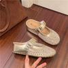 thick-soled inner height-increasing rhinestone bag head half slippers women's summer wear new fishing net shoes cool slippers single shoes