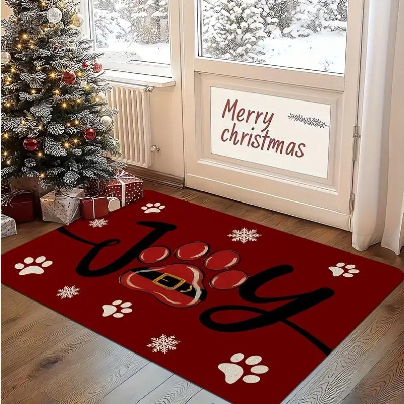 Christmas Candy Stick Door Mat with Festive Red White Comfortable Indoor Outdoor Carpets Kitchen Home Office and Home Decoration