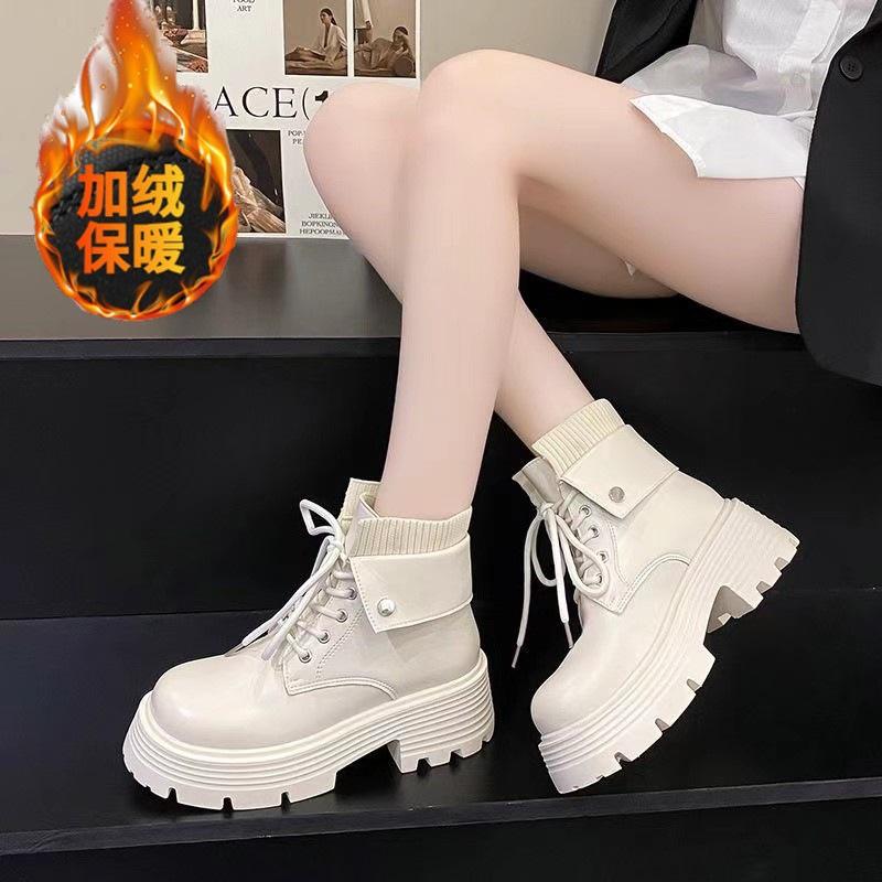 Retro British Martin Boots New Autumn and Winter Thick-soled Heightening Ins Black Thin Short Boots