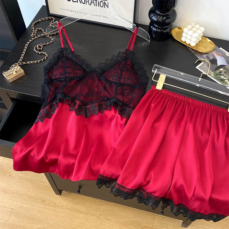 1011 summer new suspender shorts set home casual cool lace large size pajama set pure desire sexy