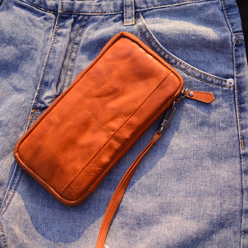 

Ретро Японский Кожаный Кошелек на Молнии - Унисекс Длинный Клатч из Коровьей Кожи и Сумка для Телефона светло-коричневого