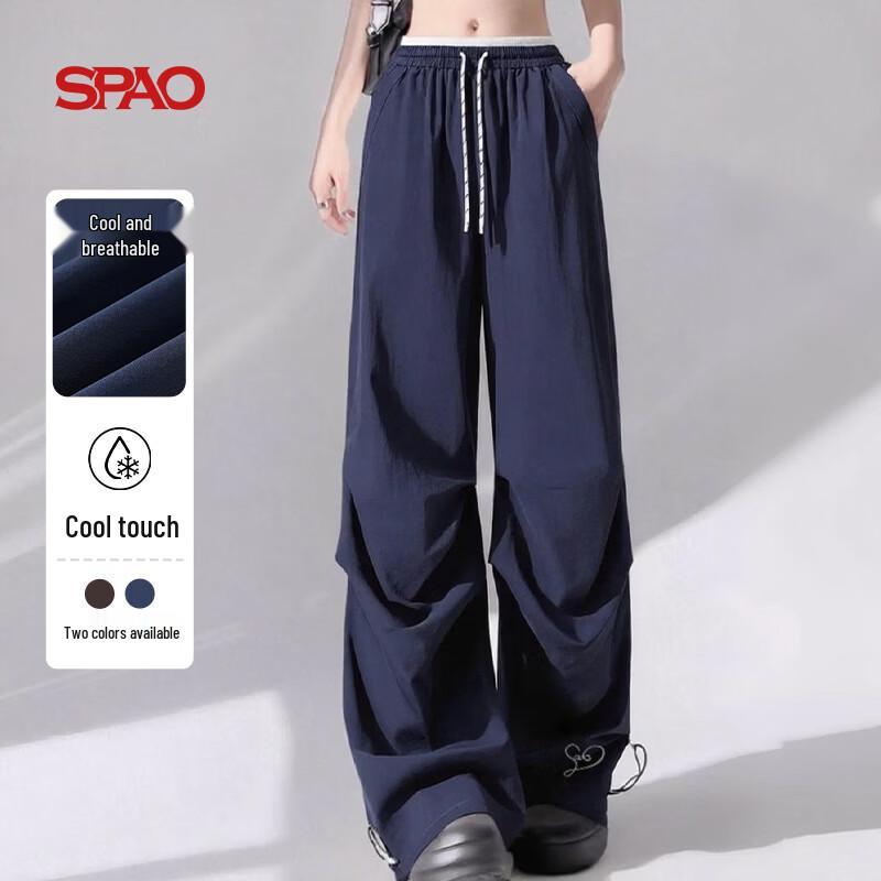 SPAO Women s Cooling Drawstring Wide-Leg Parachute Pants XL