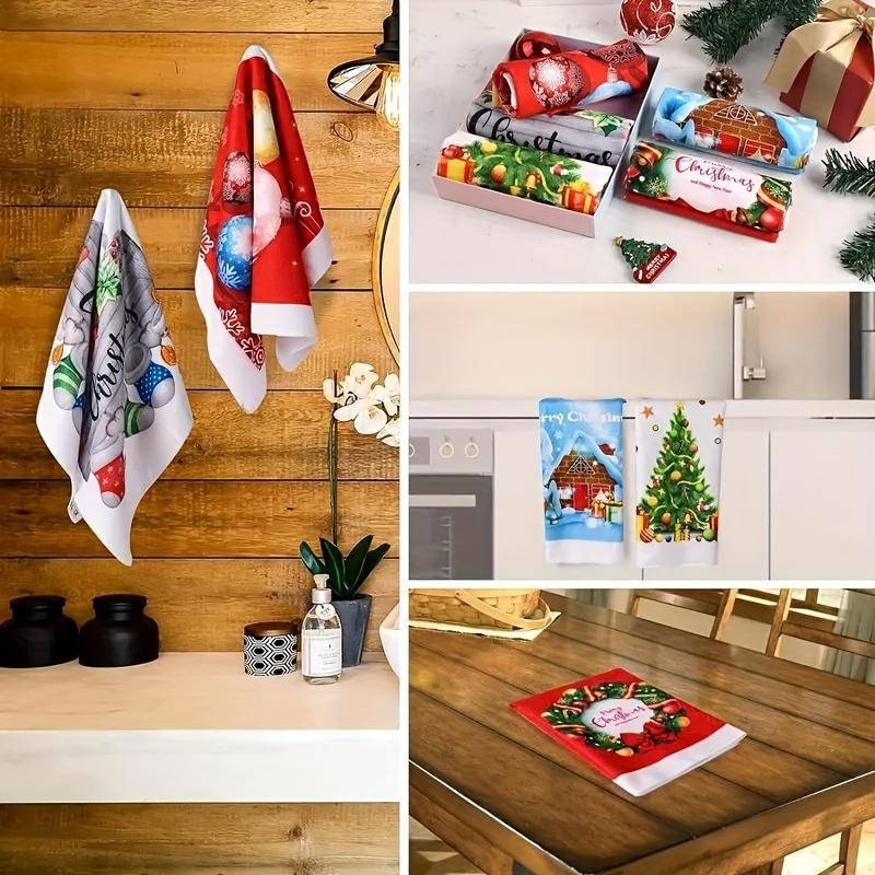 5pcs/1pc Super Soft Microfiber Christmas Towels - Festive Cartoon Patterns with Snowflakes & Trees, Highly Absorbent Knit Fabric