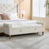 Modern Bench with 2 Lids, Velour Footstool with Rolled Armrests, As Daybed, Rubberwood Legs, for Living Room, Hallway, Bedroom, Color: Beige