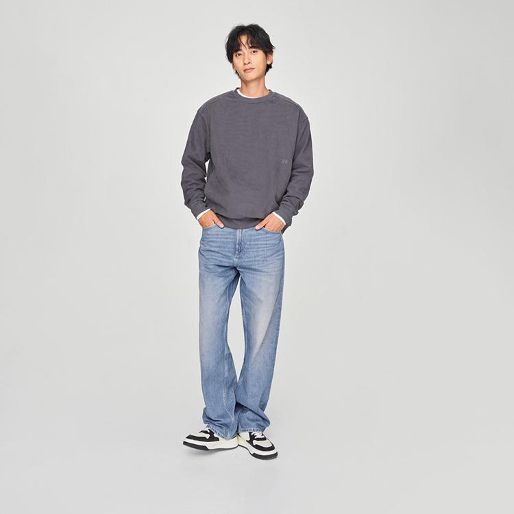 Lee Comfortable Round Neck Spliced Structural Design Versatile Sweatshirt Men Sweatshirt Iron-Gray LMT007822204573A05984