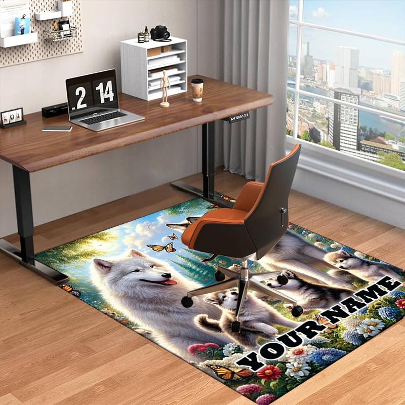 1PC Custom Name Dogs In The Garden Theme Floor Mat Ideal for Living Room, Game Rooms, Office, Bedroom,Floor Mat Playful Design165