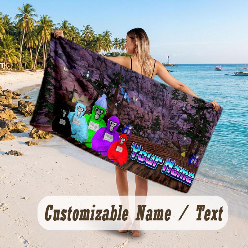 Personalized Beach Towel,Gorilla Tag Custom Printed Name Text, Super Absorbent Towel For Beach Vacation