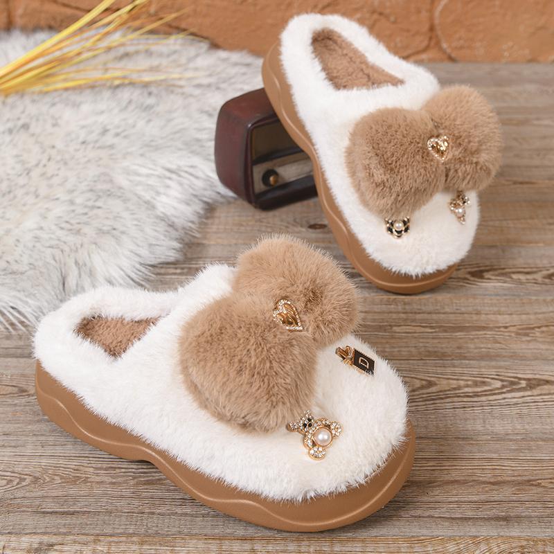 

Модные пушистые хлопковые тапочки с бантом для женщин 2025 толстая подошва теплые зимние домашние тапочки женские удобные нескользящие домашние тапочки женские 40-41 хаки