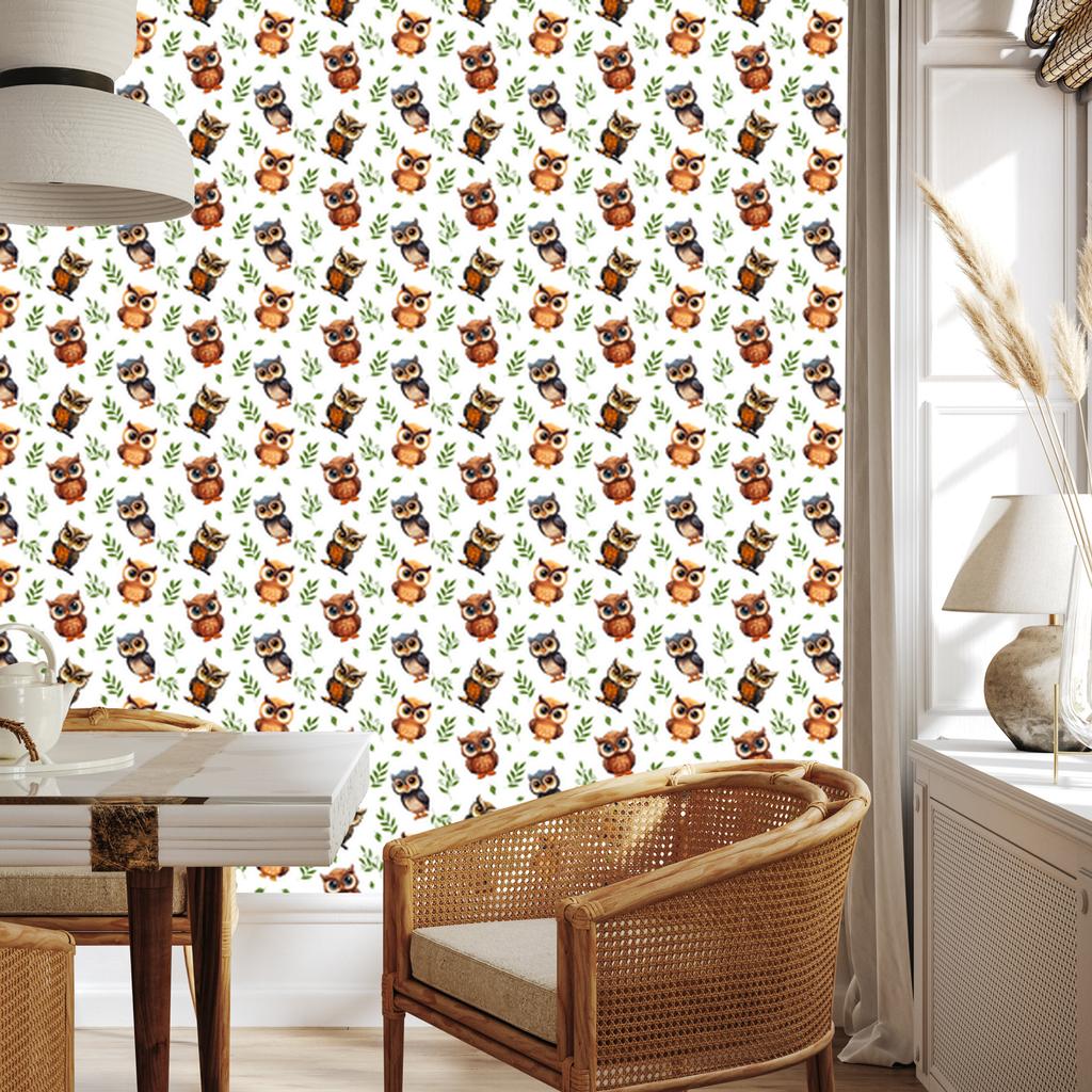 Owl Wallpaper White and Light Gray for Living Room and Bedroom 50x1000