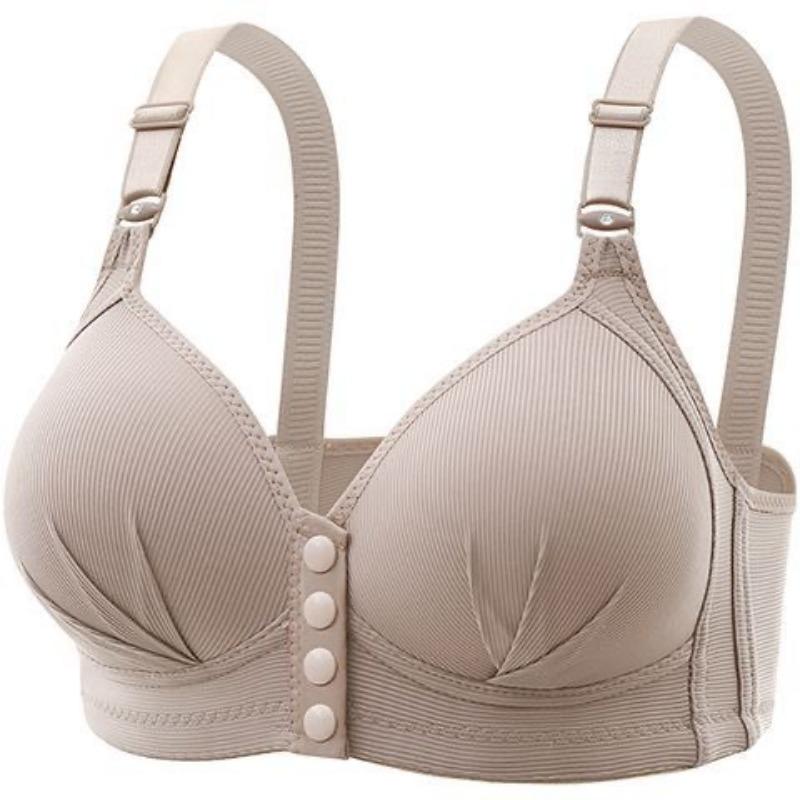 Black Front Closure Bra with Adjustable Wide Straps and Seamless Ribbed Fabric