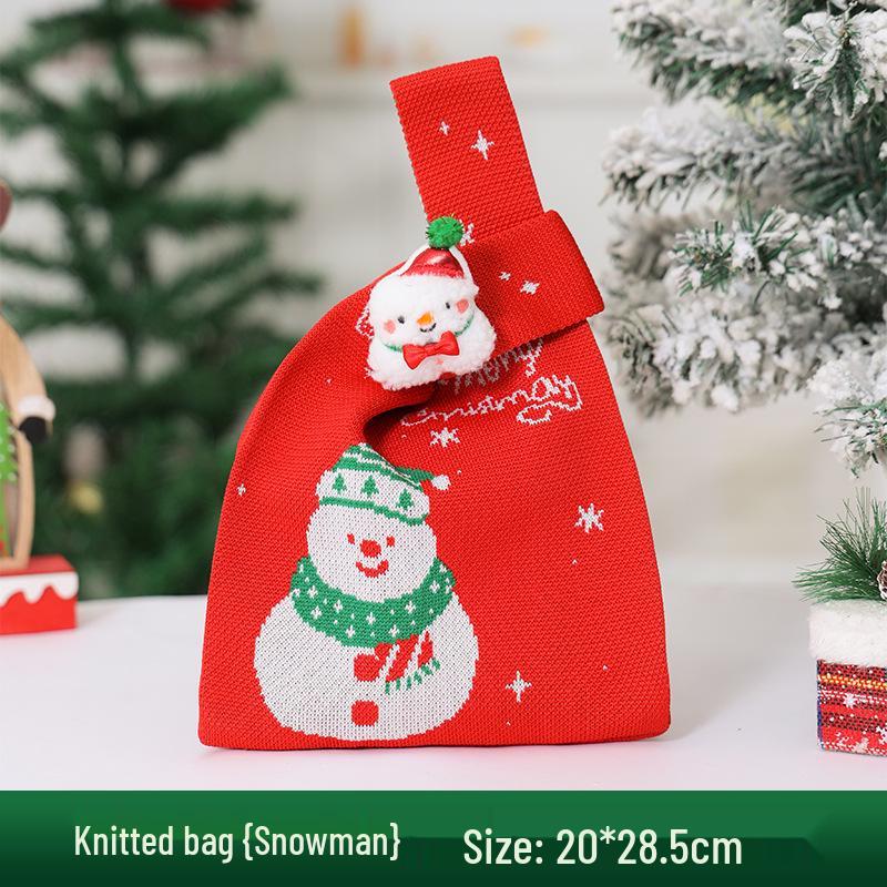 Christmas Apple Flannel Drawstring Gift Bag with Bowknot for Children's Candy