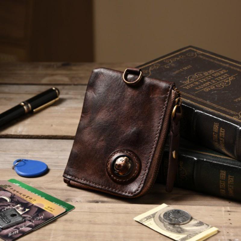 Mens Womens Vintage Leather Coin Purse Minimalist Slim Wallet Key Holder With RFID Blocking