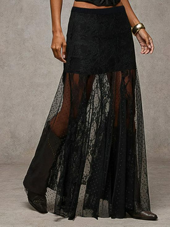 Großgröße Spitze Durchsichtig Patchwork Langer Rock - Sexy Europäisch Amerikanischer Stil Netzsaum