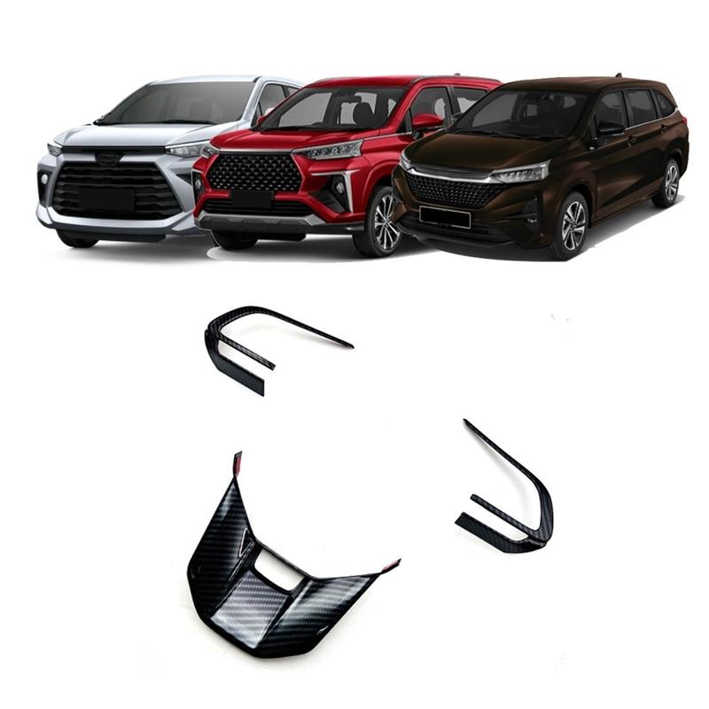 A87Q-3Pcs Car Carbon Fiber Steering Wheel Panel Cover Trim Frame Sticker for Toyota Veloz Avanza/Perodua Alza