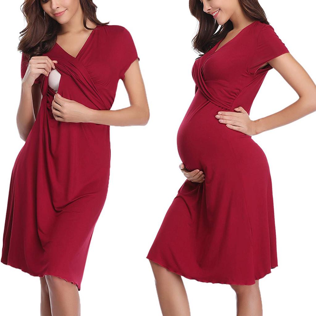 Buy Maternity Short Sleeve Nursing Baby Breastfeeding Nightdress