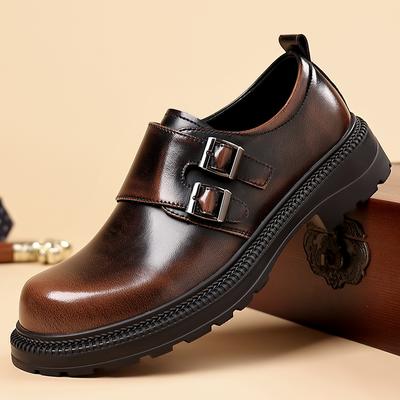 Metal Buckle Thick-Soled Genuine Leather Shoes for Men Business Formal Casual Cowhide Leather Increased Height British Shoes