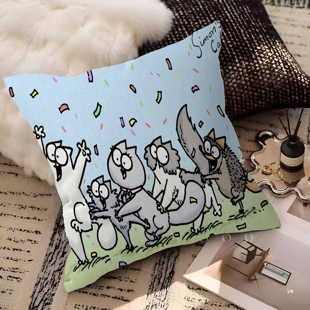 Süßes S-Simons-Katze Ahorn Design Kissenbezug Glückliche Herbsternte Dekor Feiertagsdekoration Kissenbezug Peach skin 18*18(CM)-1Pcs white