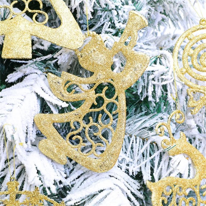 8 Stück gemischte glitzernde Anhänger Funkelnde Gold-/Silber-Weihnachtsdekoration Stilvolle Festliche Saison Heimdekoration