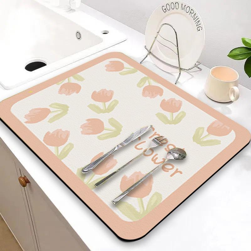 Solid Kitchen Super Absorbent Mat Coffee Dish Drying Mats Non-slip Draining Pad Quick Dry Tableware Faucet Placemat Dinnerware