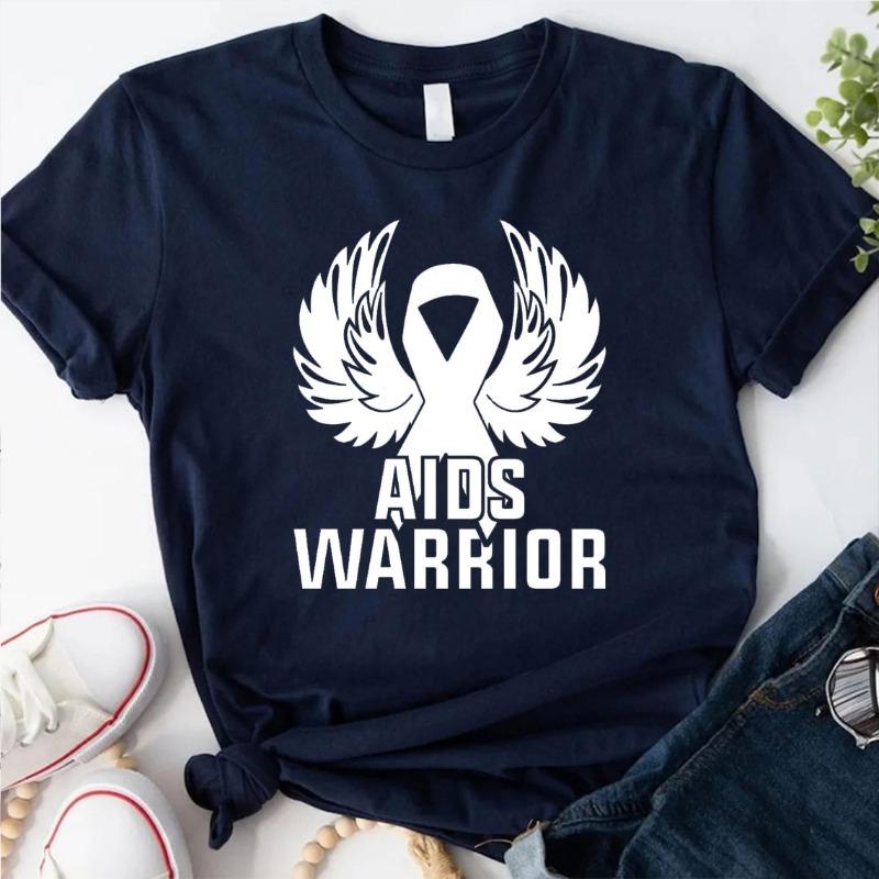Aids Virus Warrior Shirt World Aids Day Fight Hiv Walk Shirts Fight Against Casual  Outdoors High Quality Cotton Shortsleev