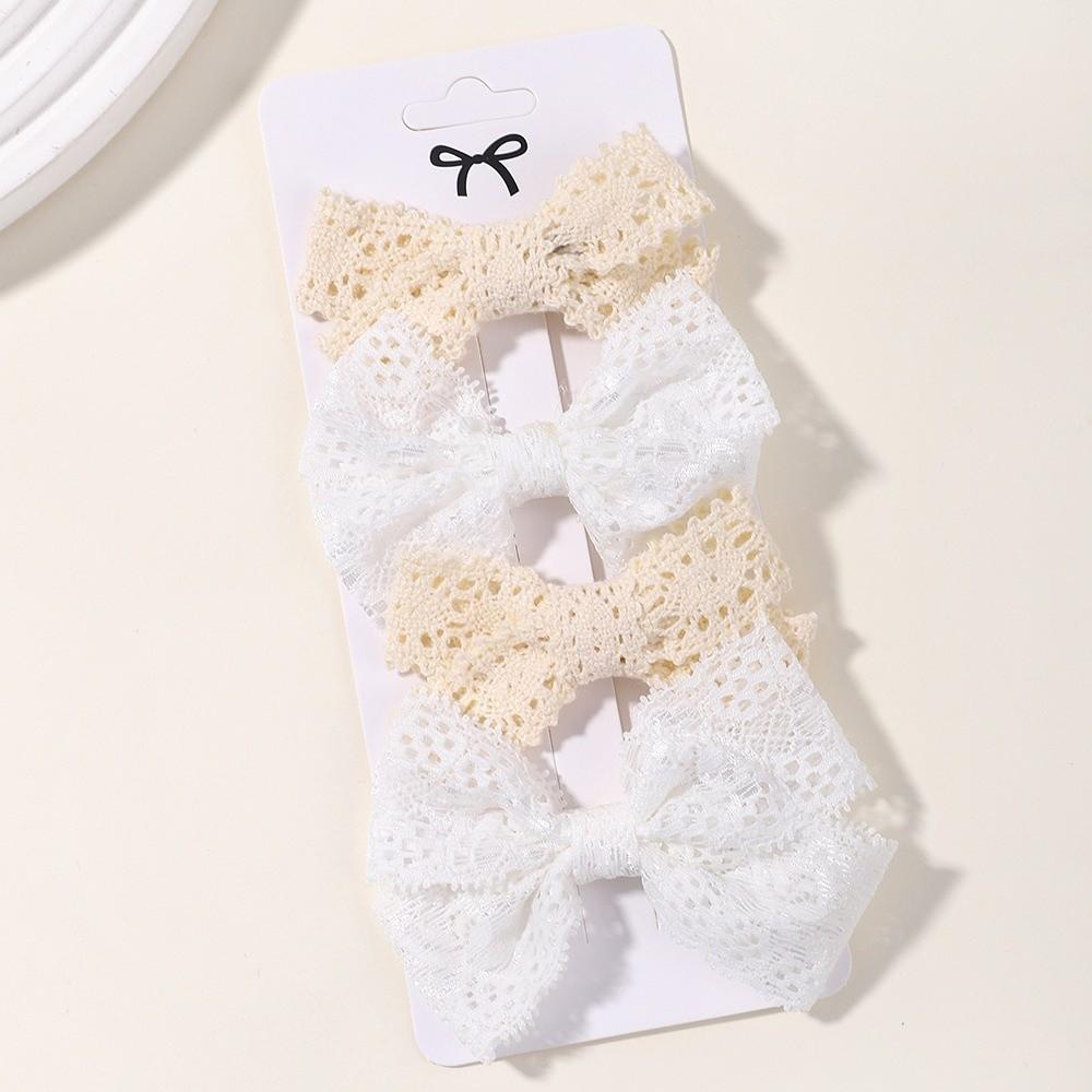 

4pcs Sweet Lace Printed Bowknot Hairpins Hair Bows No Damage Lace Hair Clip Set Hair Accessories Lolita Boutique Barrettes