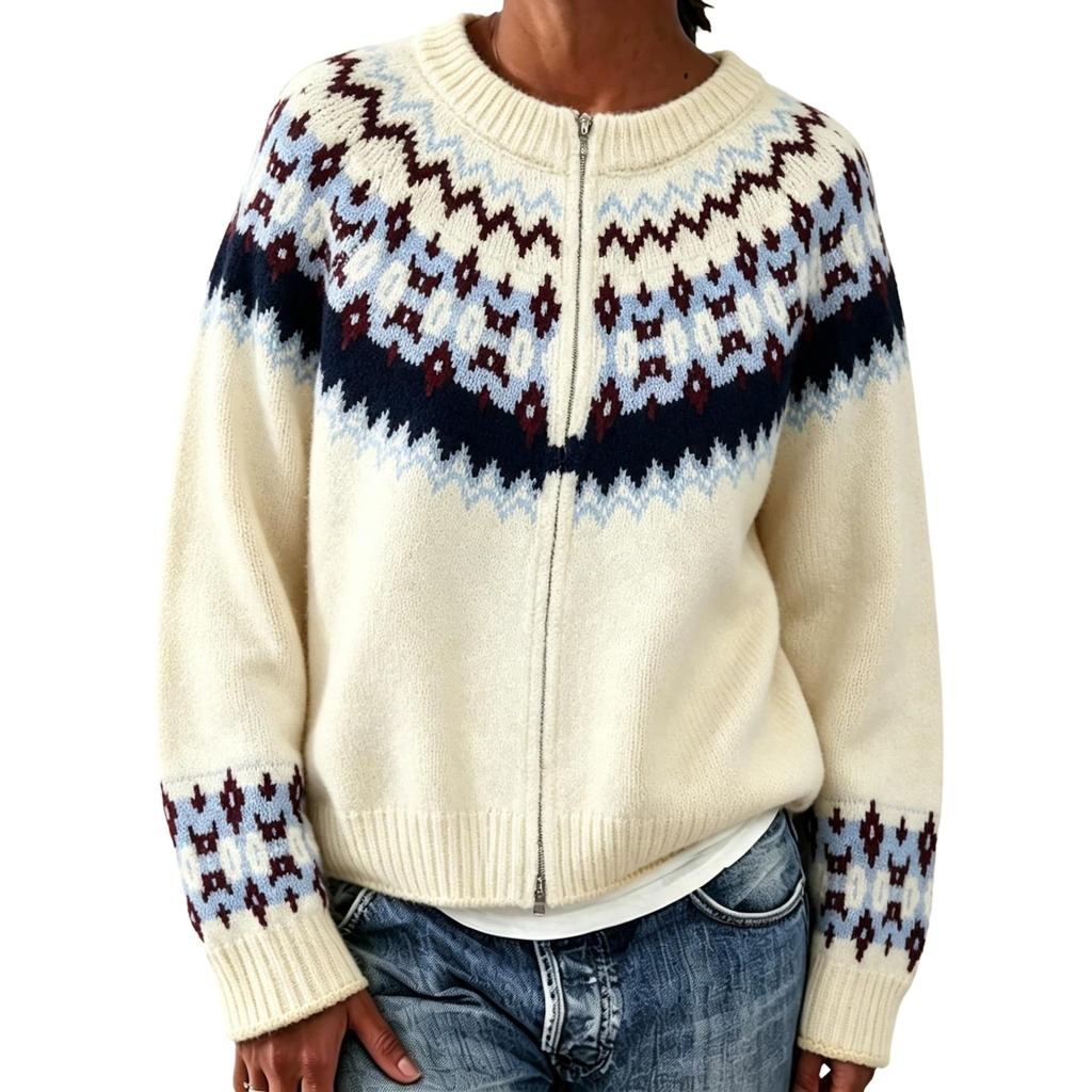 Women's Cardigan Sweater Round Neck Button Up Retro Loose Fit Knit Coat for Fall Winter