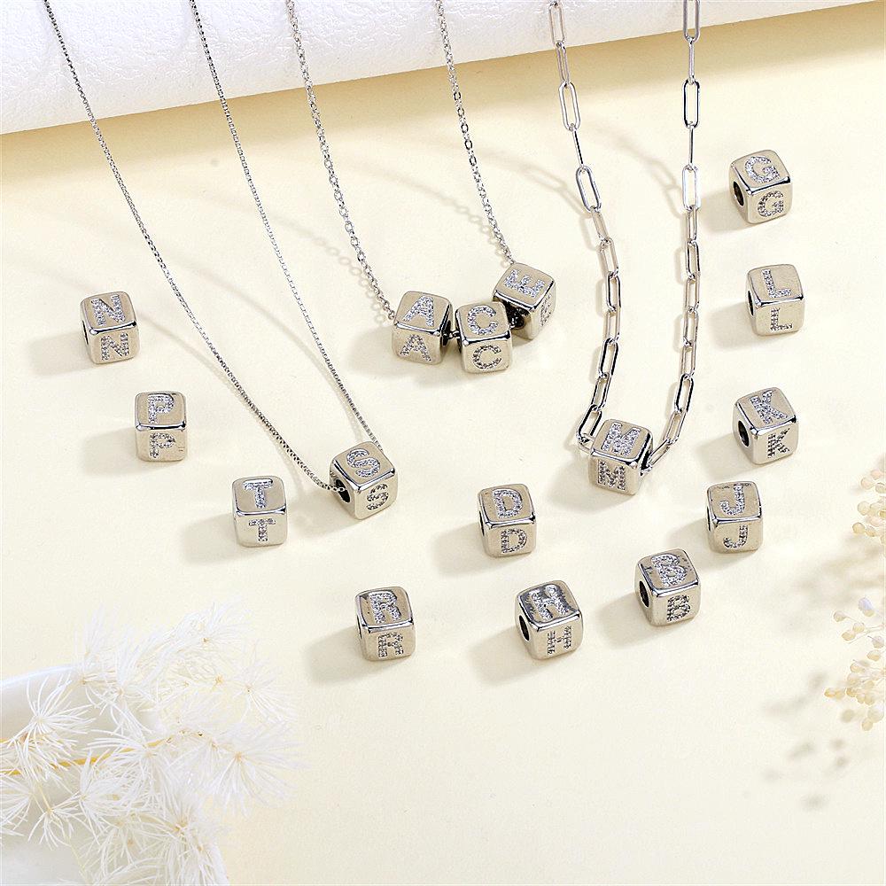 

26 Letters Zirconia Inlaid Square Spacer Beads for DIY Bracelets, Necklaces & Pendants