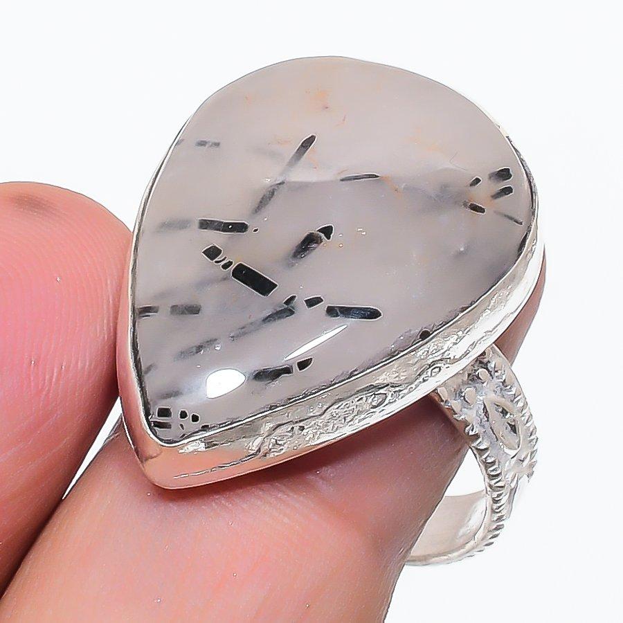 Natural Black Rutile Gemstone 925 Sterling Silver Jewelry Ring Size 9.5 W1y25