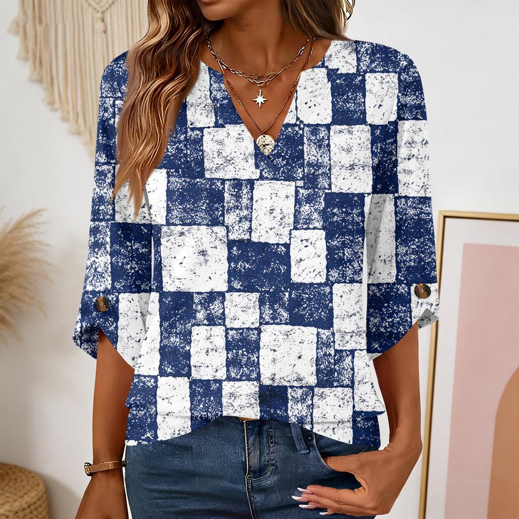Womens 3/4 Length Sleeve Tunic Tops Casual V Neck Shirts Business Work Blouses