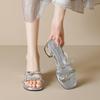 Fashion Sweet Butterfly-knot Narrow Band Slippers Women Luxury Rhinestone Design Brand Slide Sandals Comfort Elegant High Heeled Sandals