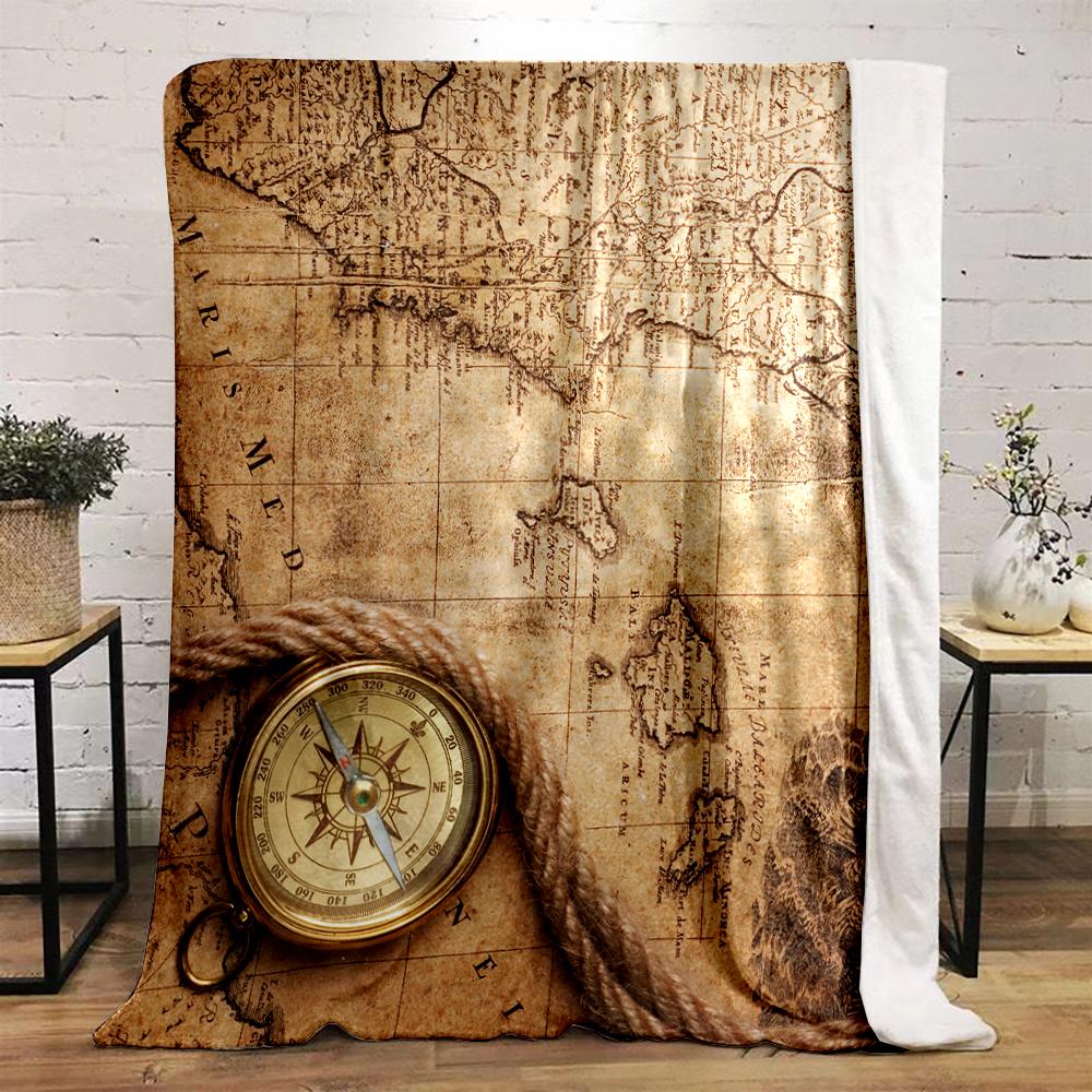 Vintage Compass and Rope on Old World Map Flannel blanket for bedroom, living room, sofa, and nap