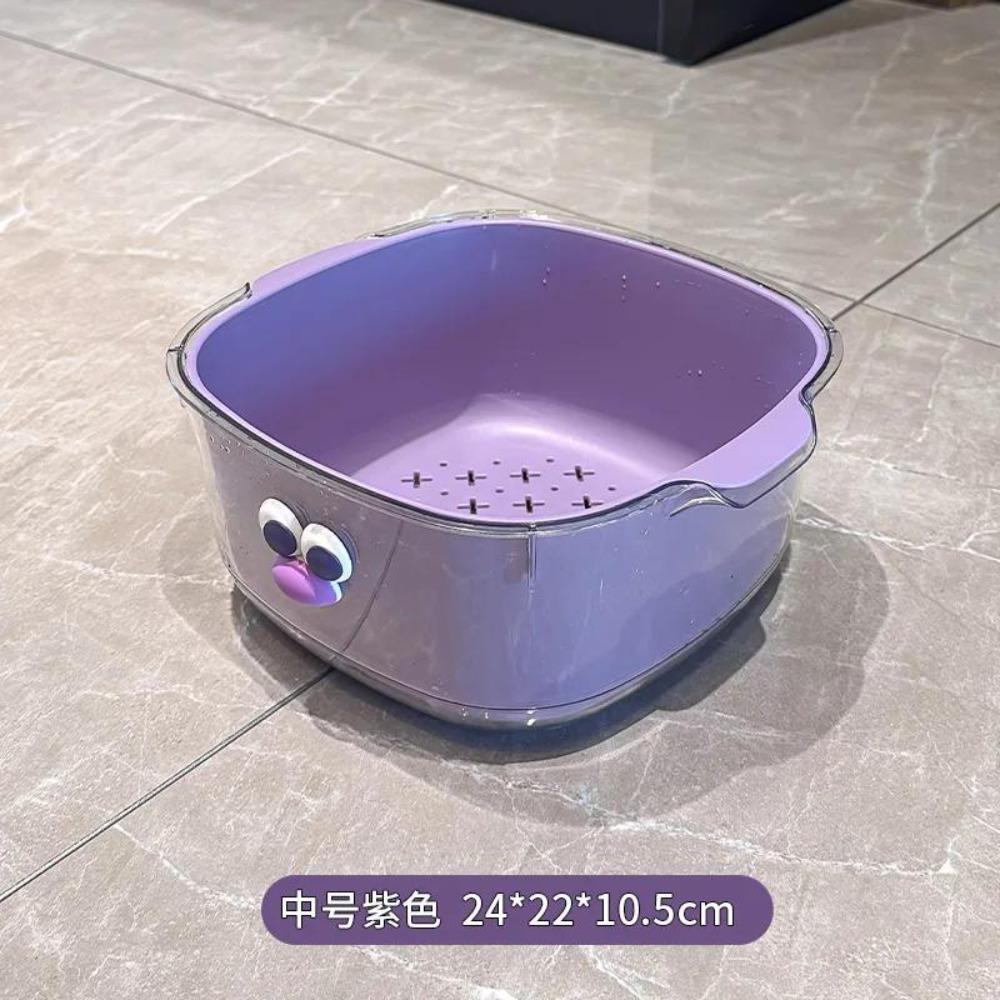 Double Layer Colorful Drain Basket Cute Fruit Basket Home Usecleaning Filtering Thickened Fruit Plate Vegetable Washing Basket29*26*12.5CM